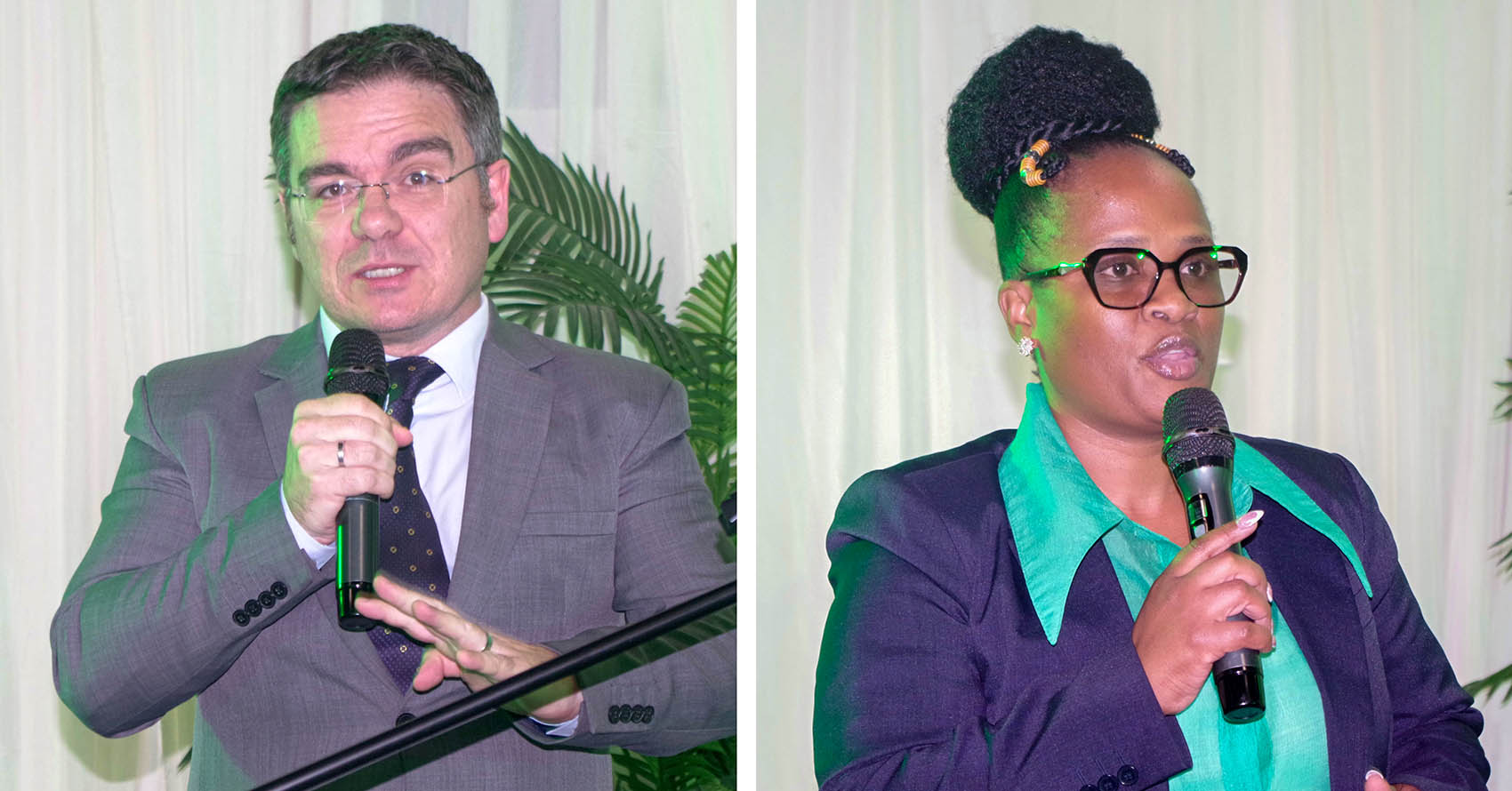 Stephen Walker, Principal Consulting Actuary at Fairbairn Consult under the Old Mutual Group and (R) Human Resource and Administration Manager at the National Maize Corporation Zanele Nhlabatsi.